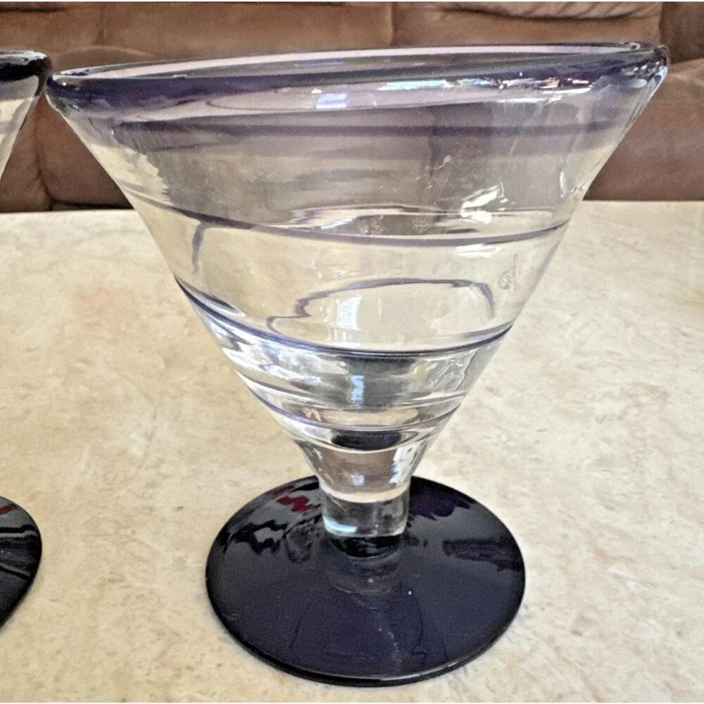 KOSTA BODA Pair Royal Caribbean Handblown Margarita Martini Glass Cobalt Blue